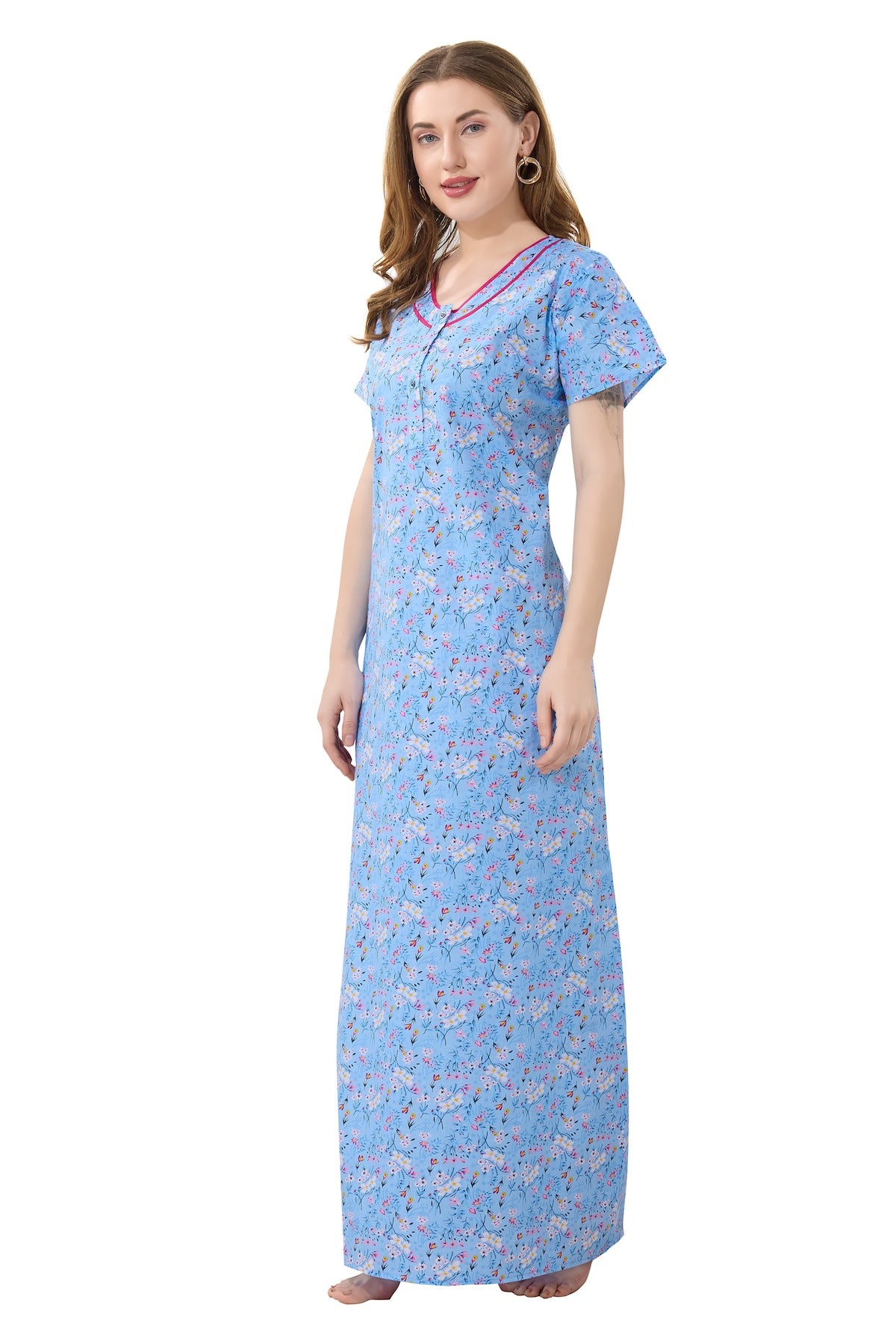 Floral Plus Size Nighty - Blue