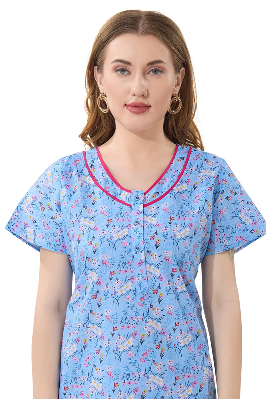 Floral Plus Size Nighty - Blue