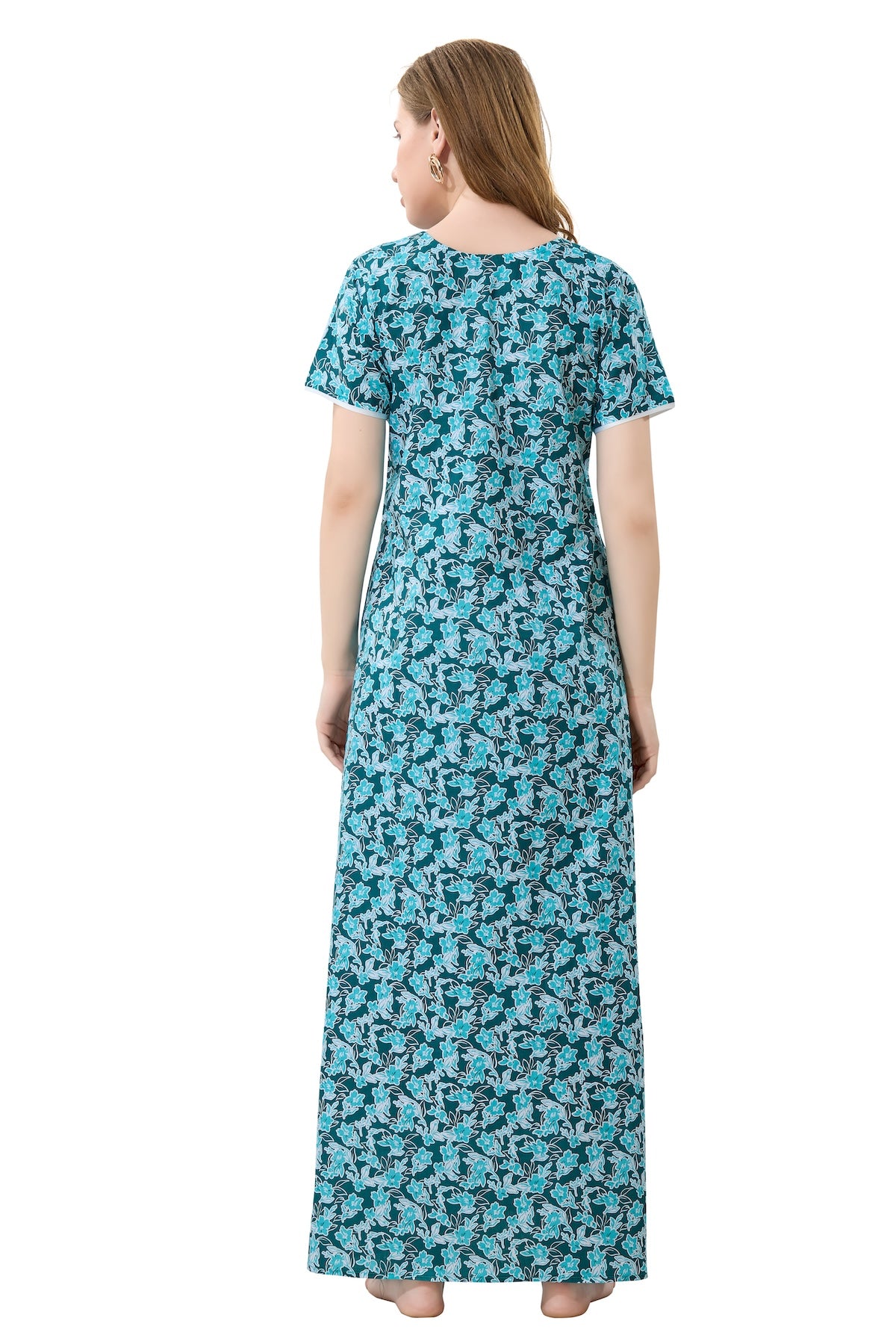 Front Zipper Cotton Night Gown - Green