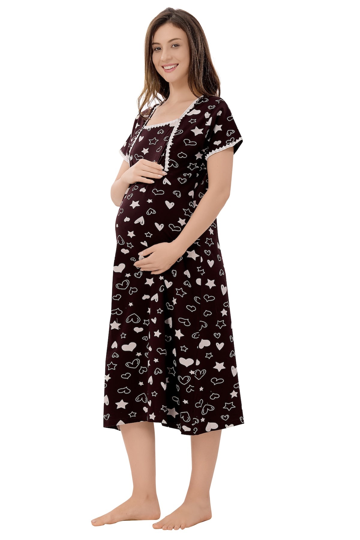 Heart n Star Maternity Dress - Brown