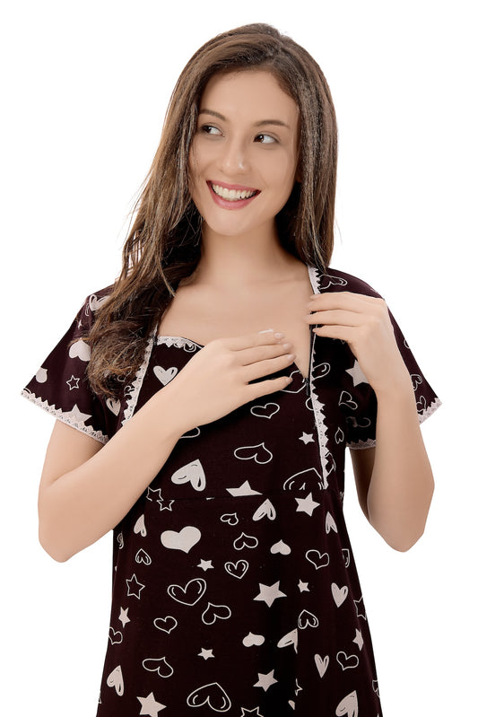 Heart n Star Maternity Dress - Brown