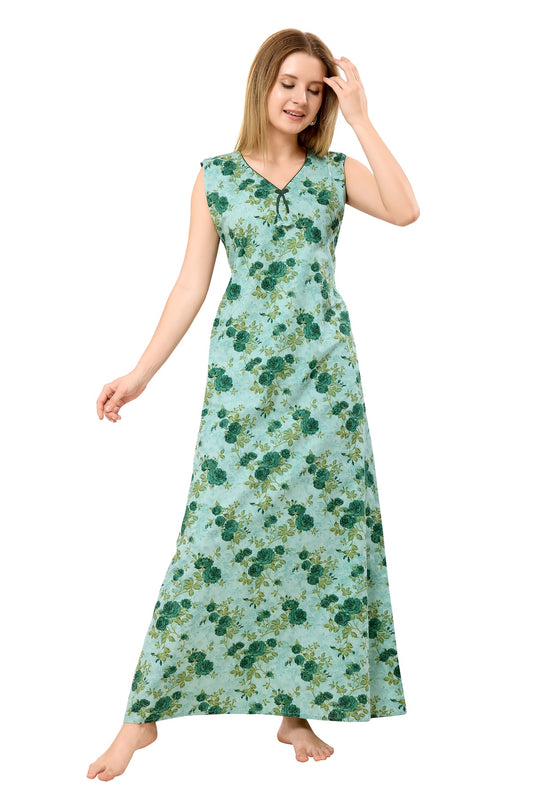 Floral Sleeveless Nighty - Green