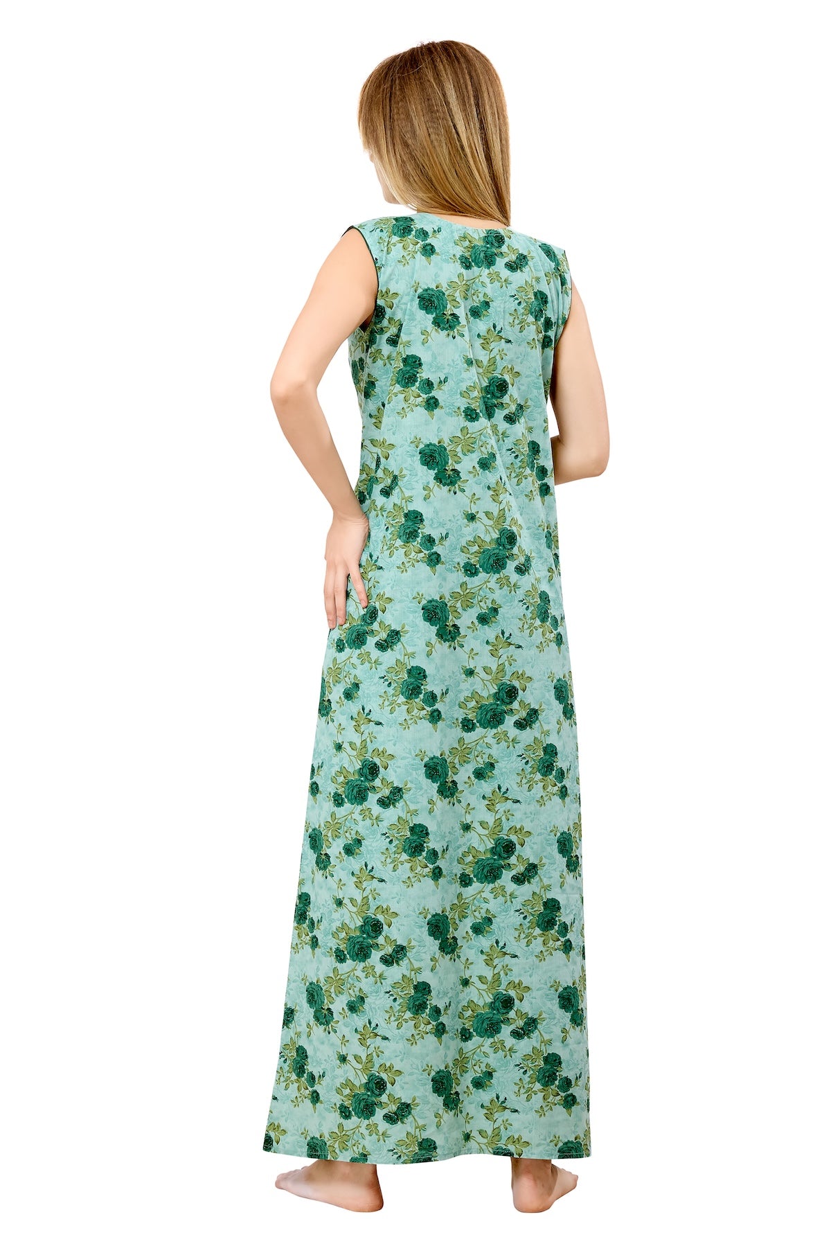 Floral Sleeveless Nighty - Green