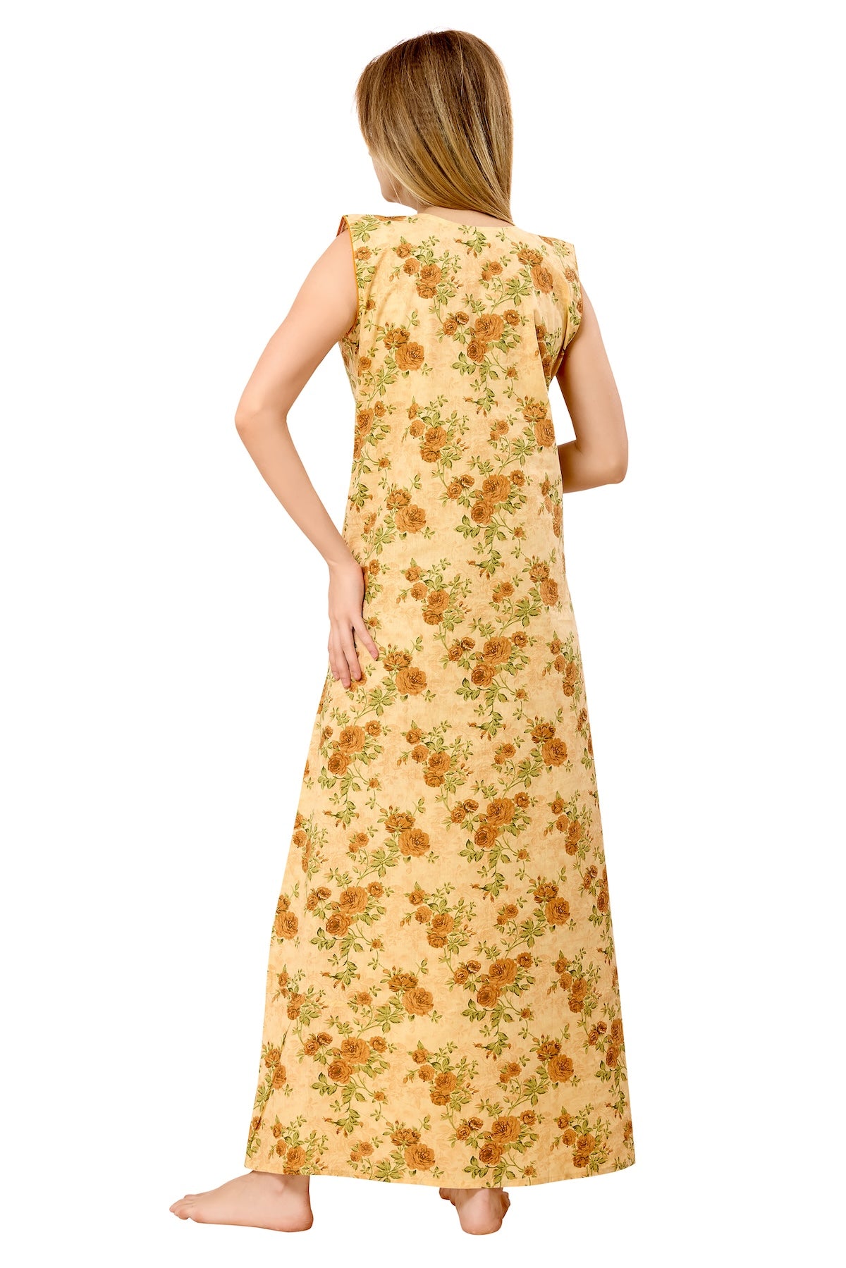 Floral Sleeveless Nighty - Yellow