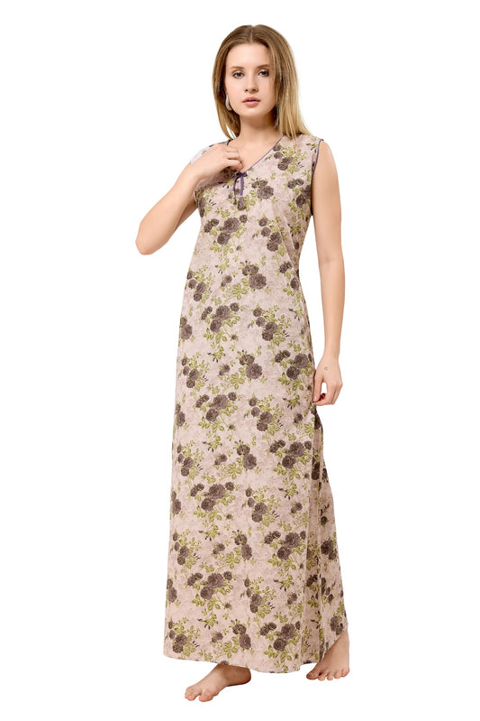 Floral Sleeveless Nighty - Purple