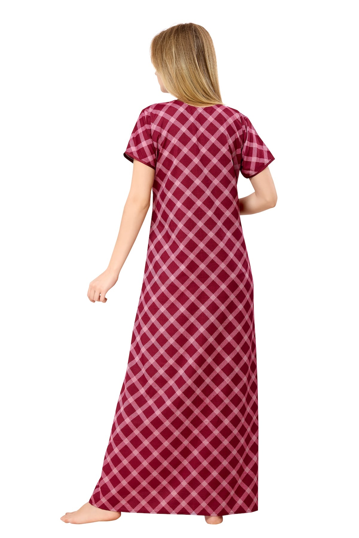 Front Zipper Cotton Night Gown - Pink