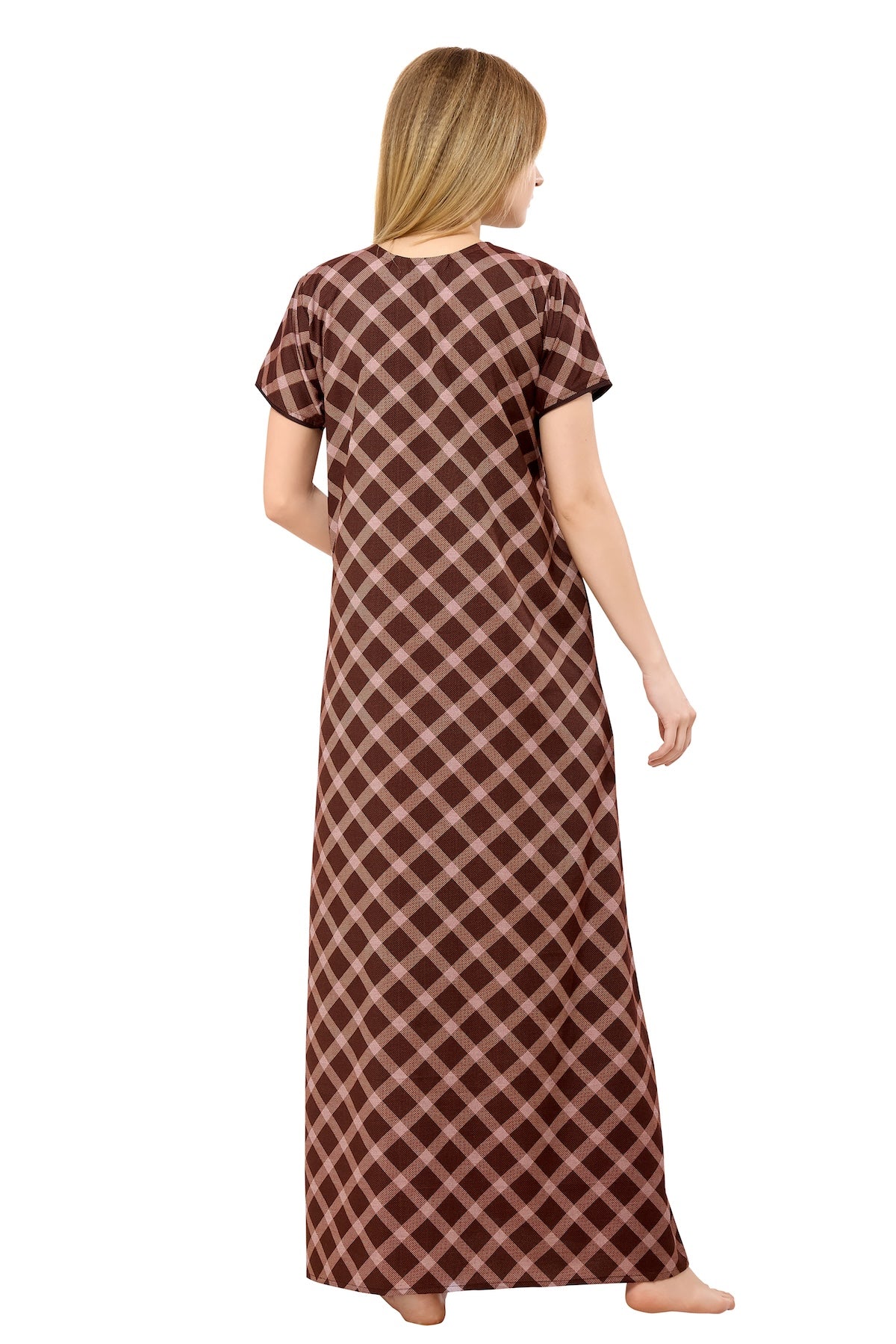 Front Zipper Cotton Night Gown - Brown