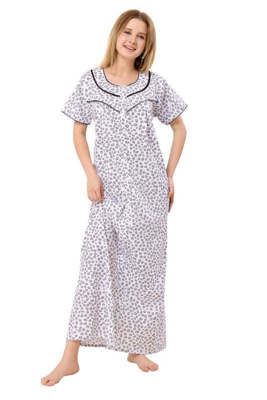 Front Open Plus Size Nightdress - Grey