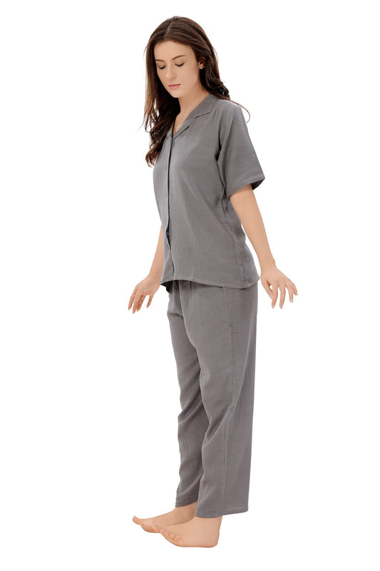 Grey Muslin Pajama Set