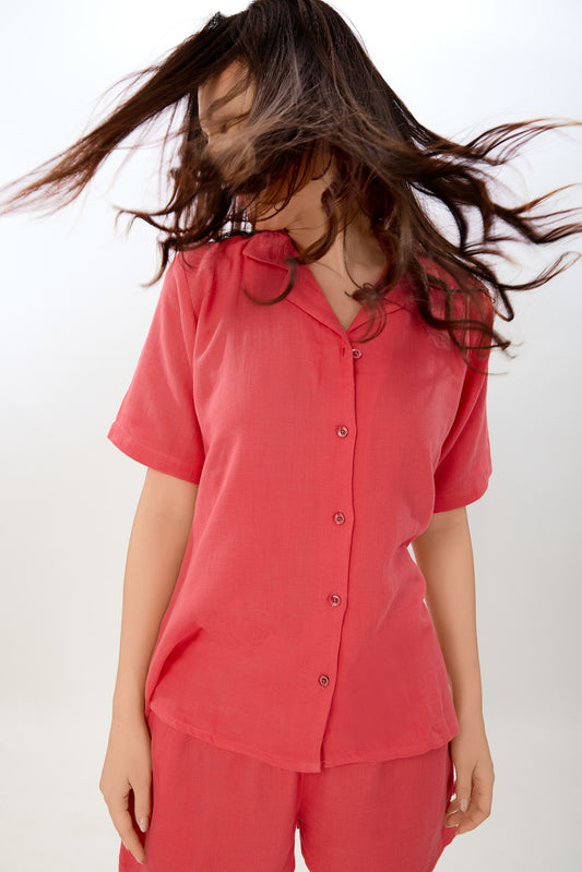 Bloody Red Muslin Shorts Set