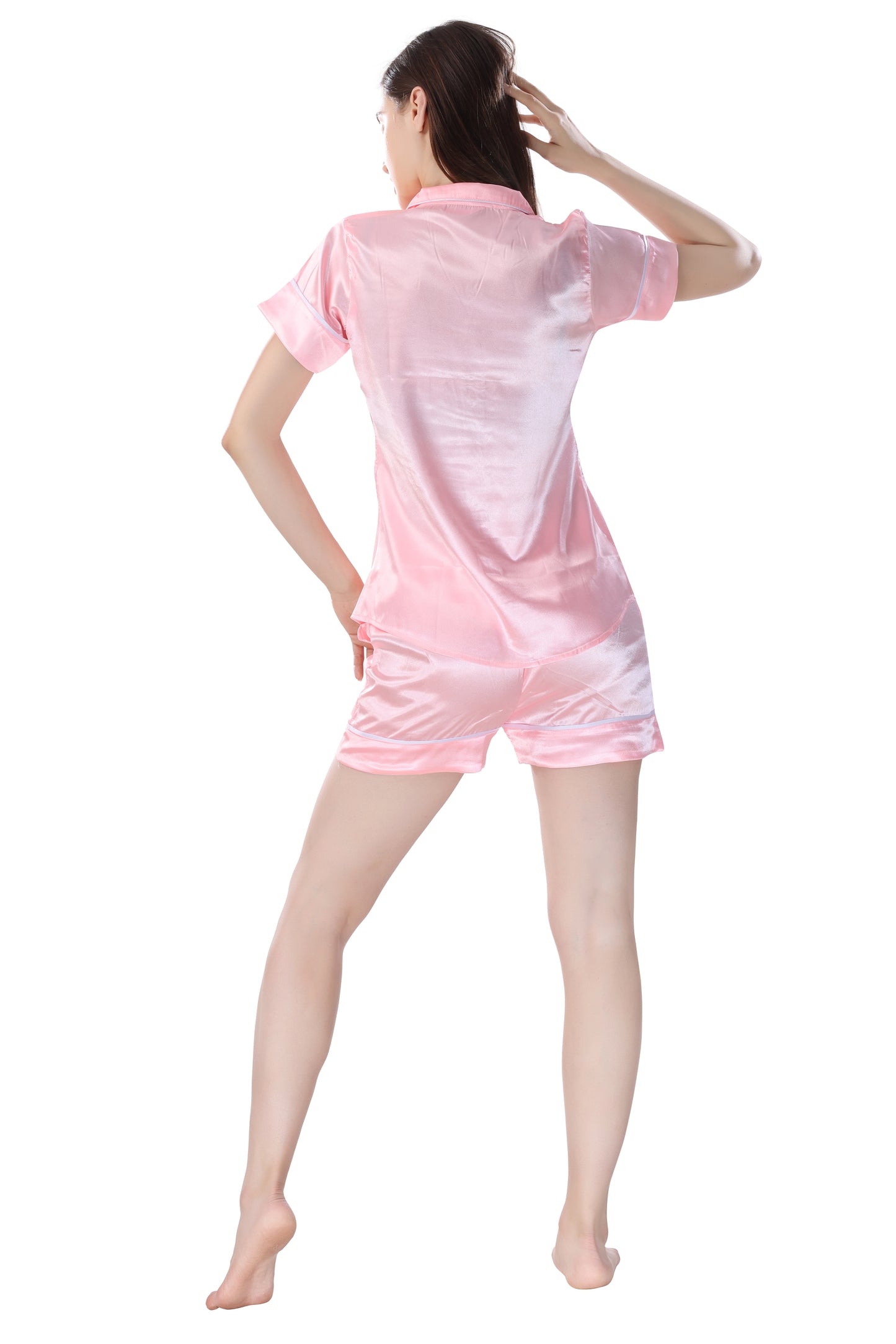 Pink Satin Shorts Set