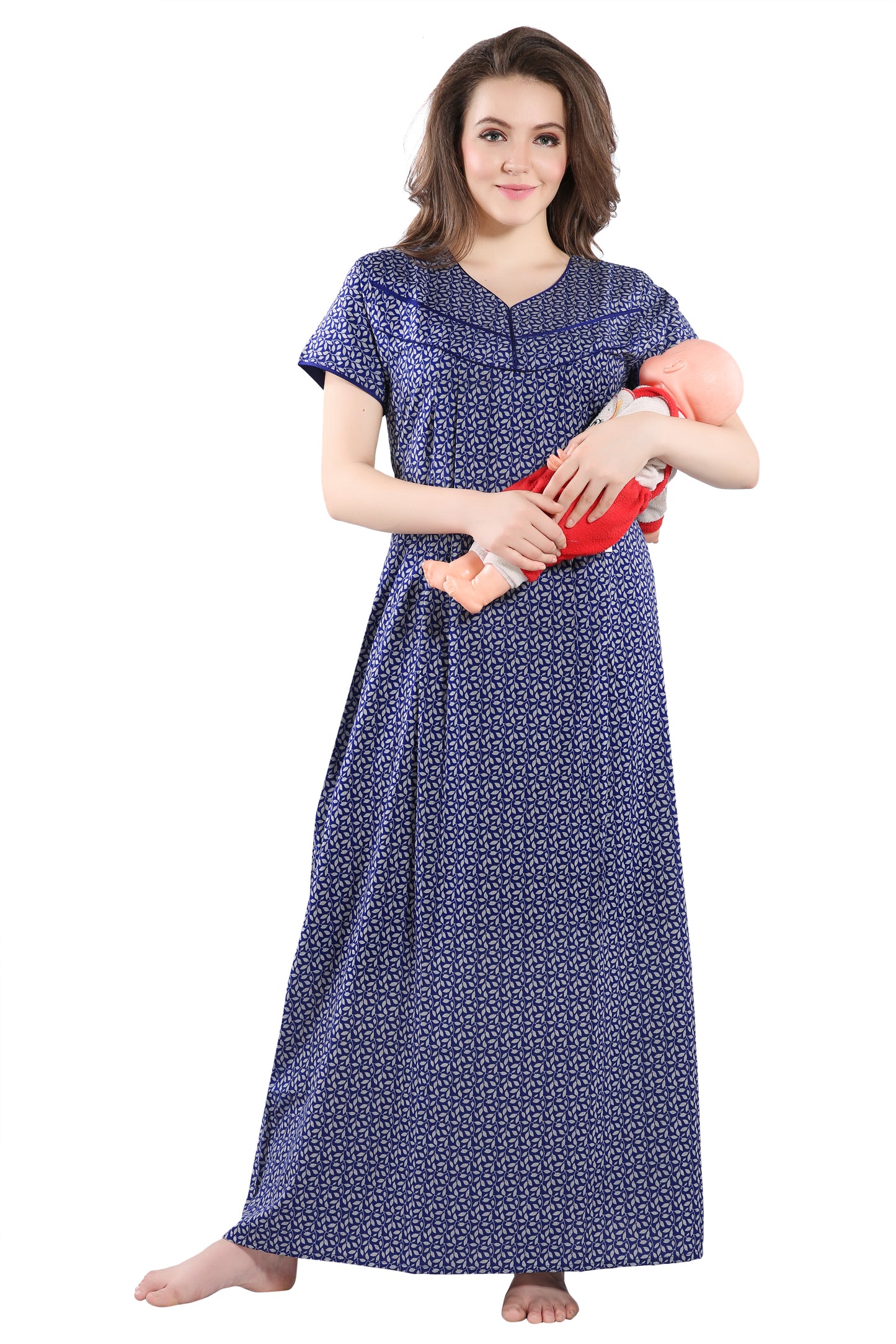 Leaf Printed Feeding Nighty