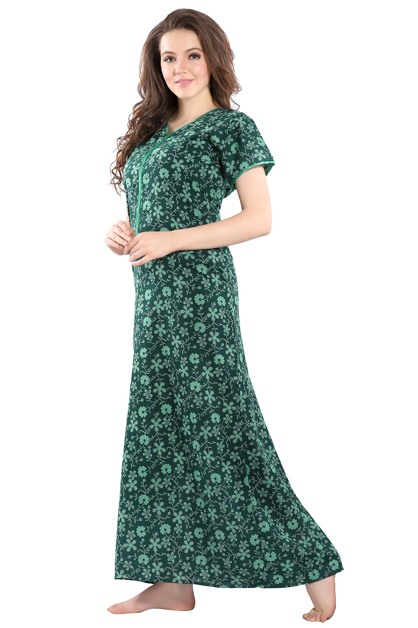 Floral Printed Front Zipper Nighty