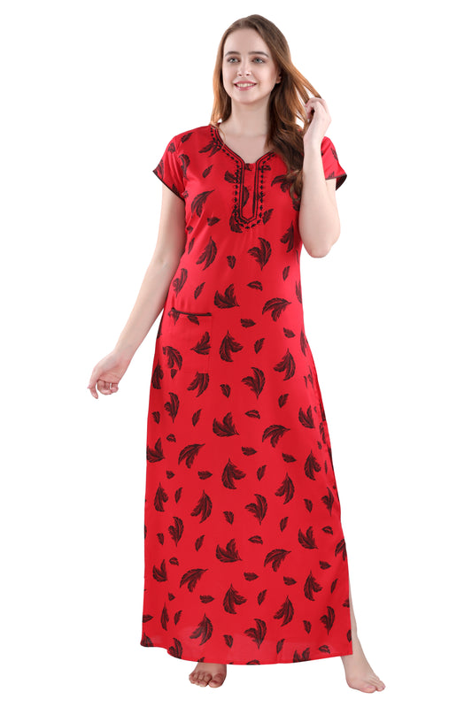 Leafy Red Nighty Gown