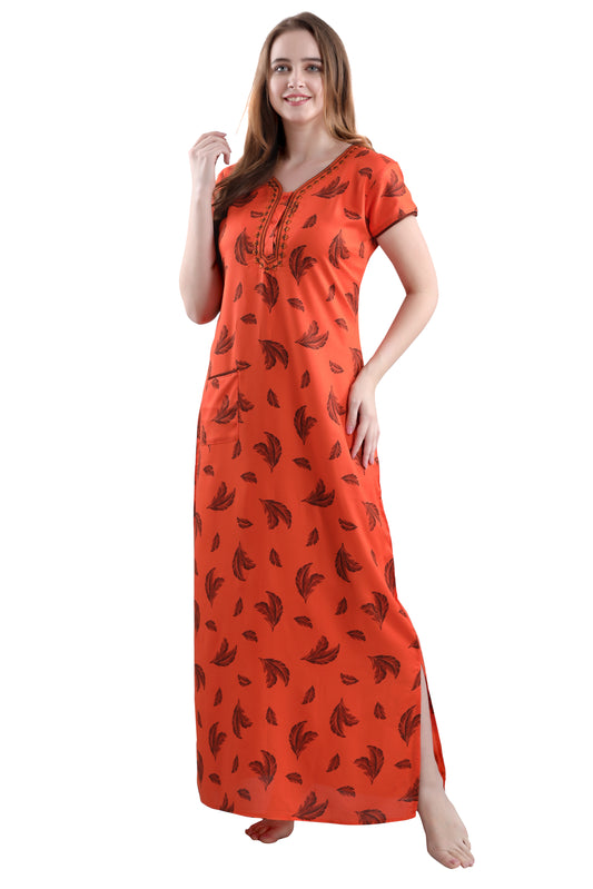 Leafy Orange Nighty Gown