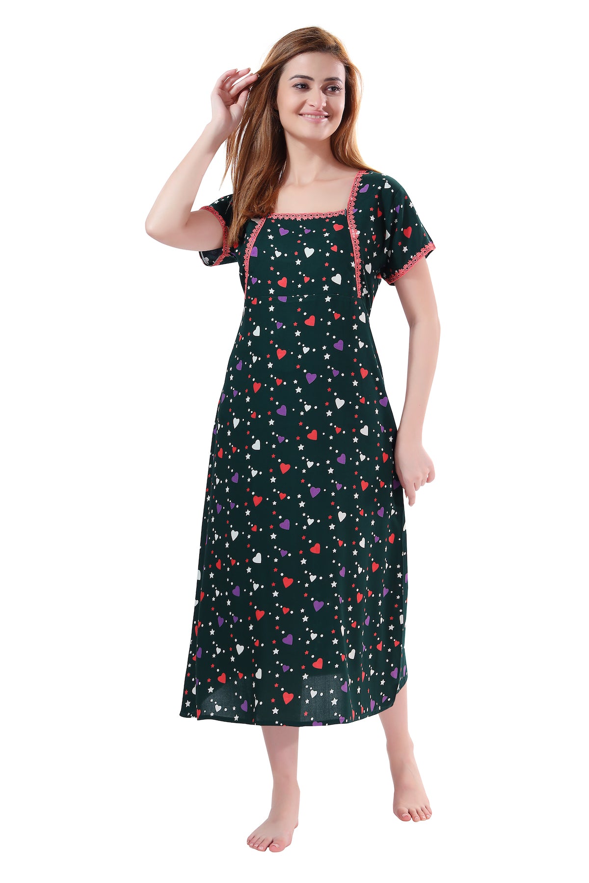Pritned Hearts Feeding Gown Green