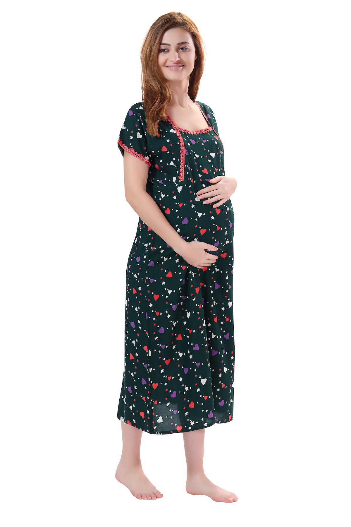 Pritned Hearts Feeding Gown Green