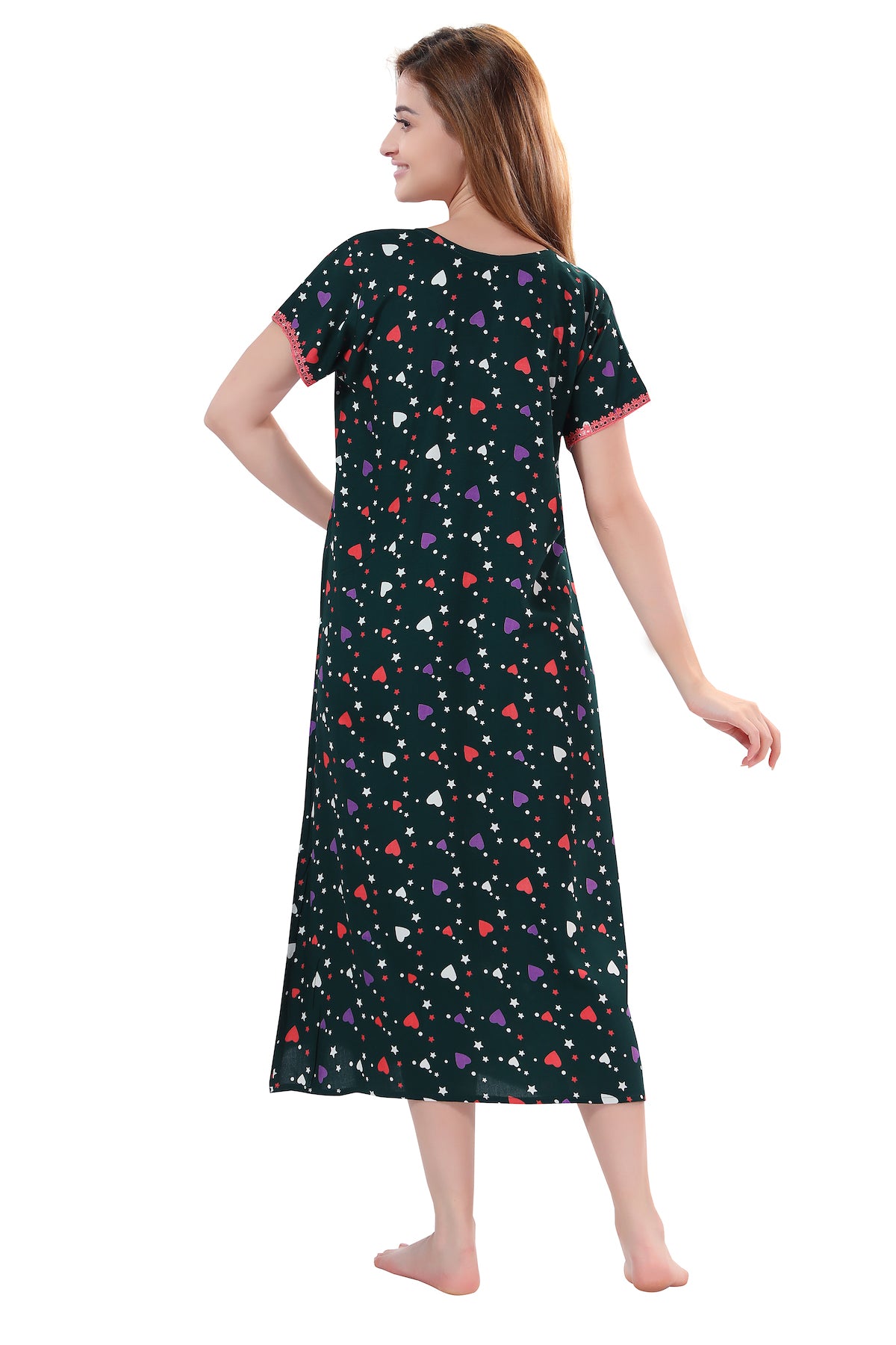 Pritned Hearts Feeding Gown Green