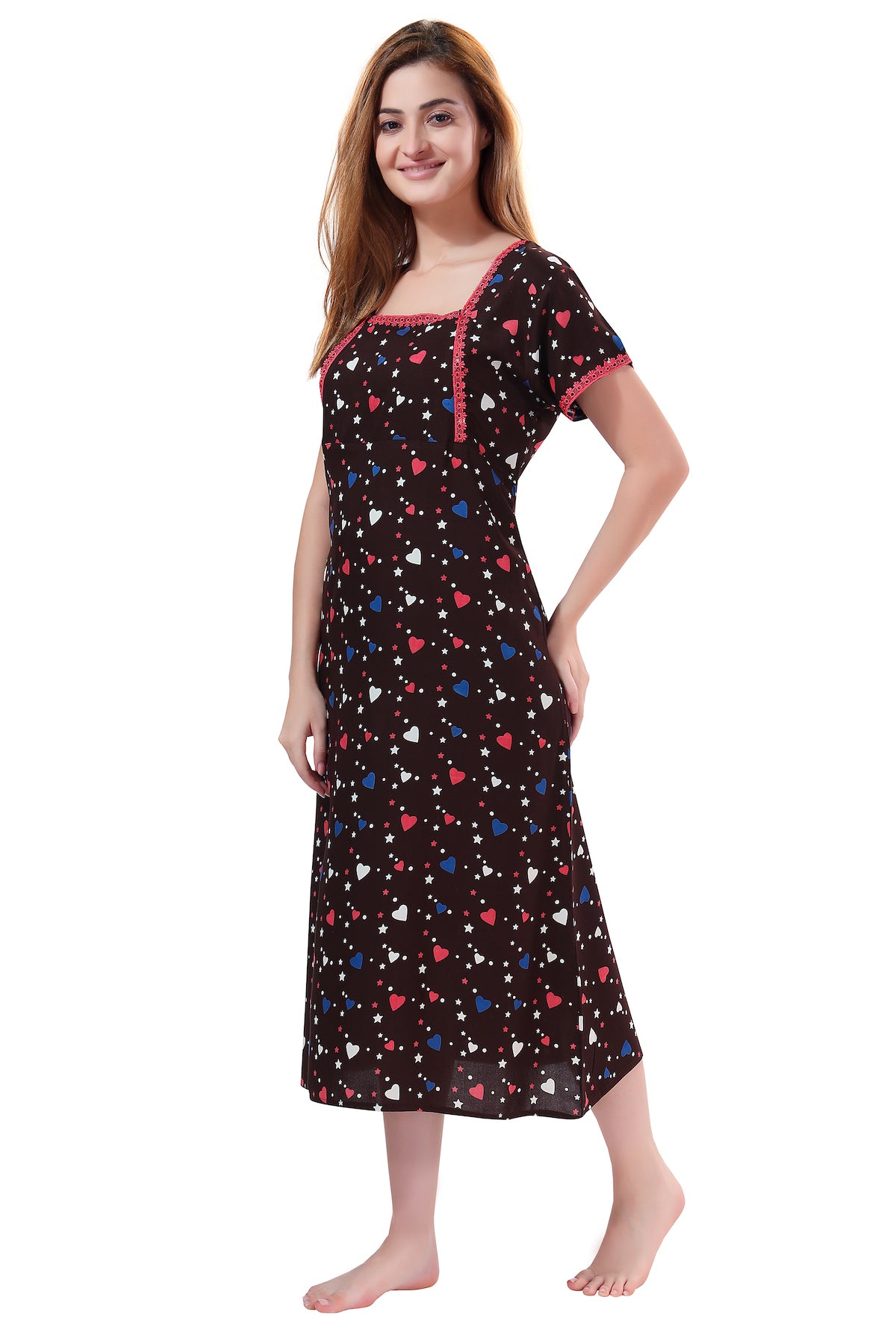 Pritned Hearts Feeding Gown Brown