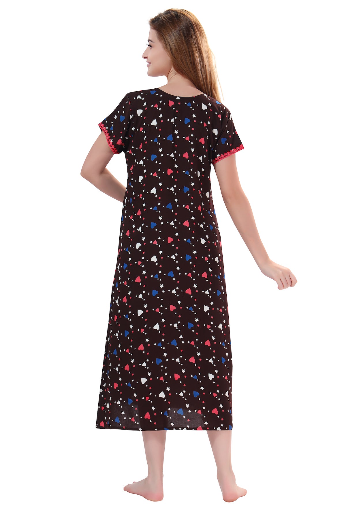 Pritned Hearts Feeding Gown Brown
