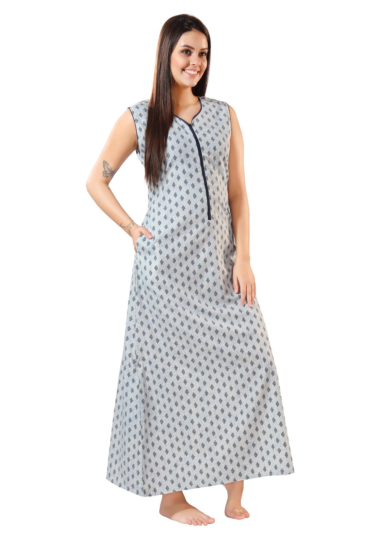 Summer Vibe Sleeveless Nighty Blue