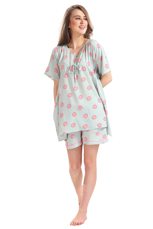 Soft Green Kaftan Shorts Set