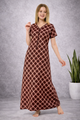 Front Zipper Cotton Night Gown - Brown