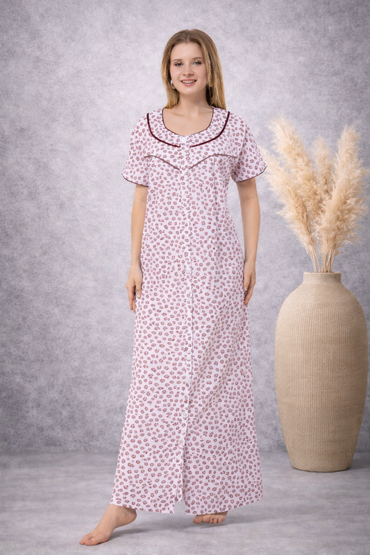 Front Open Plus Size Nightdress - Maroon