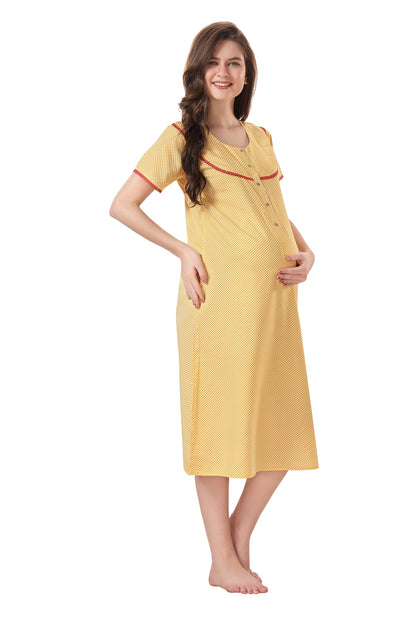 Yellow Checkered Maternity Nighty