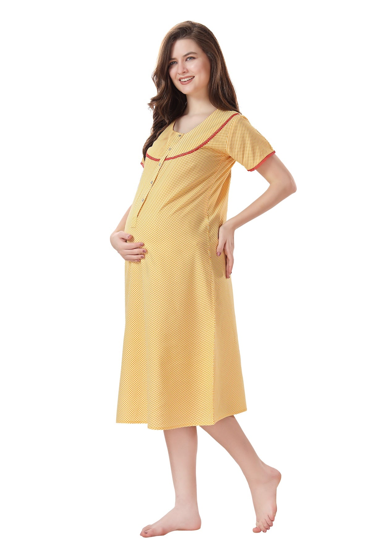 Yellow Checkered Maternity Nighty