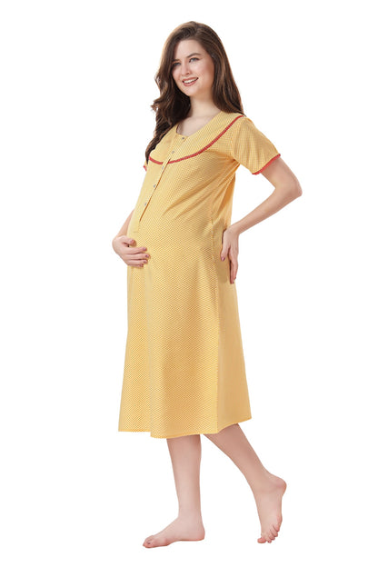 Yellow Checkered Maternity Nighty