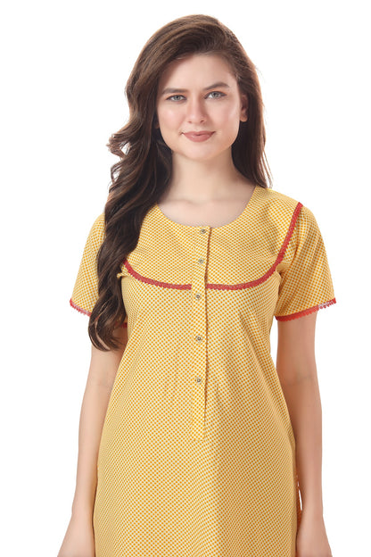 Yellow Checkered Maternity Nighty