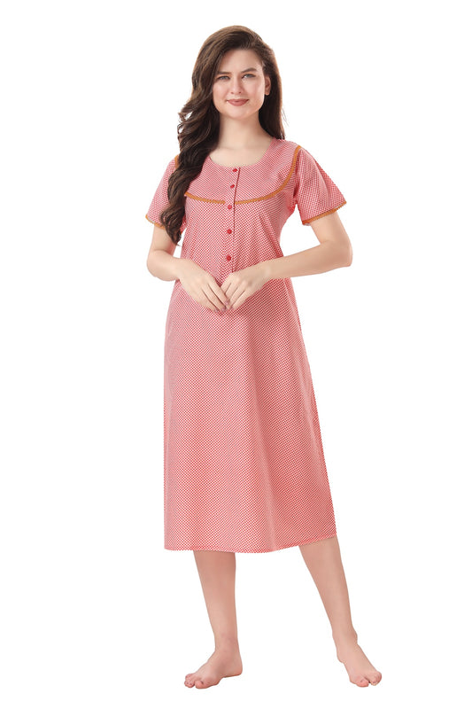 Red Checkered Maternity Nighty