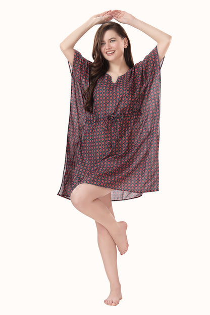 Pretty Abstract Printed Short Kaftan Beachwear/Loungewear