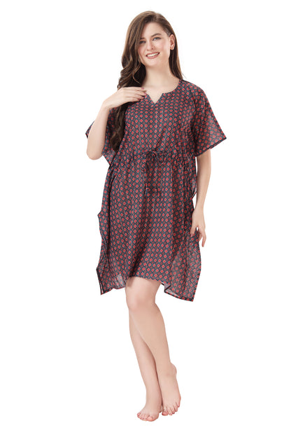 Pretty Abstract Printed Short Kaftan Beachwear/Loungewear