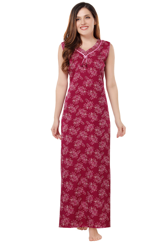 Floral Sleeveless Summer Night Gown - Pink