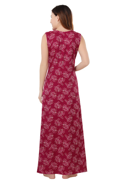 Floral Sleeveless Summer Night Gown - Pink
