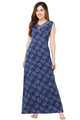 Floral Sleeveless Summer Night Gown - Blue