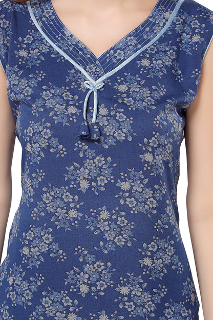 Floral Sleeveless Summer Night Gown - Blue