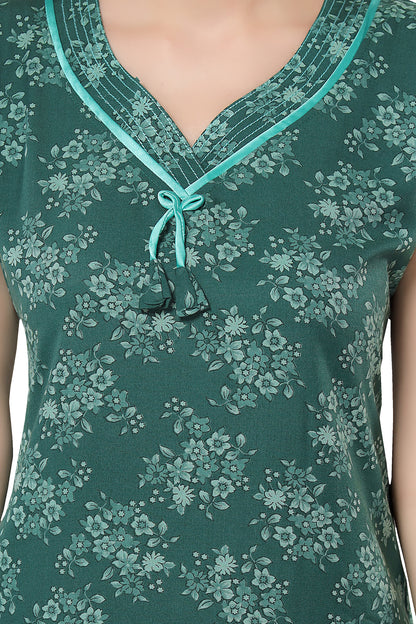 Floral Sleeveless Summer Night Gown - Green