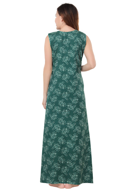 Floral Sleeveless Summer Night Gown - Green