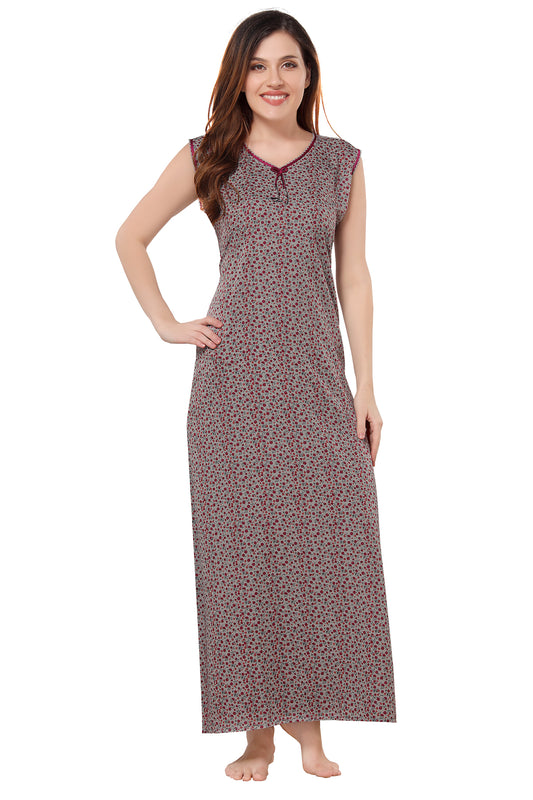 Floral Sleeveless Summer Night Gown - Pink