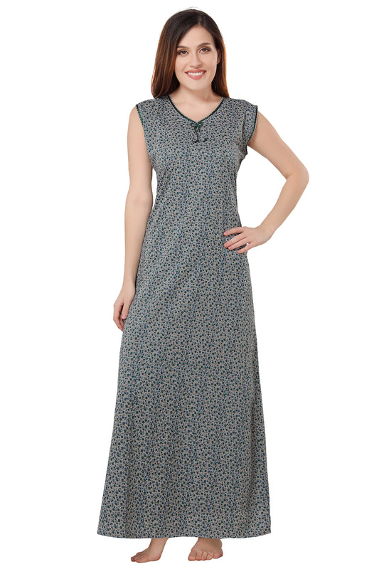 Floral Sleeveless Summer Night Gown - Green