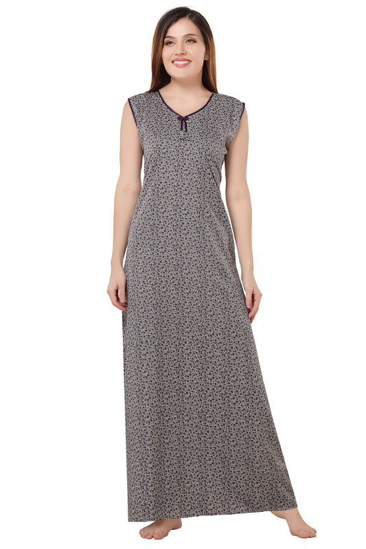 Floral Sleeveless Summer Night Gown - Purple