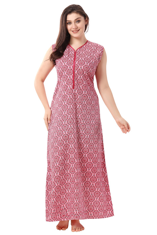 Floral Sleeveless Summer Night Gown - Pink