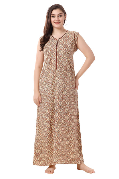 Floral Sleeveless Summer Night Gown - Yellow