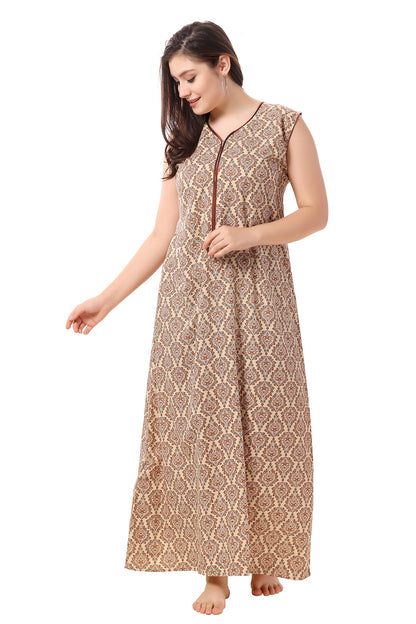 Floral Sleeveless Summer Night Gown - Yellow