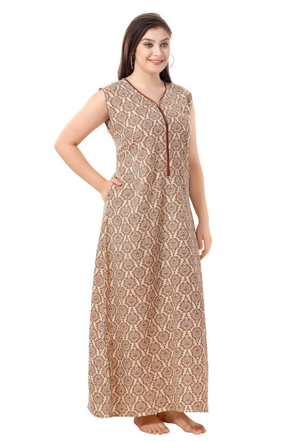 Floral Sleeveless Summer Night Gown - Yellow