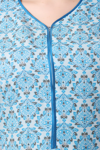 Floral Sleeveless Summer Night Gown - Blue