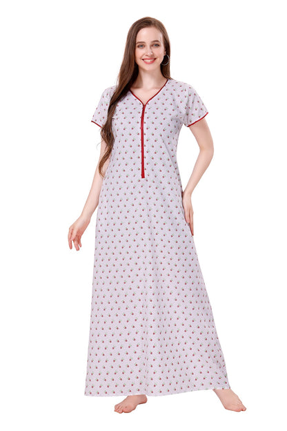 White Summer Cool Night Gown - Red